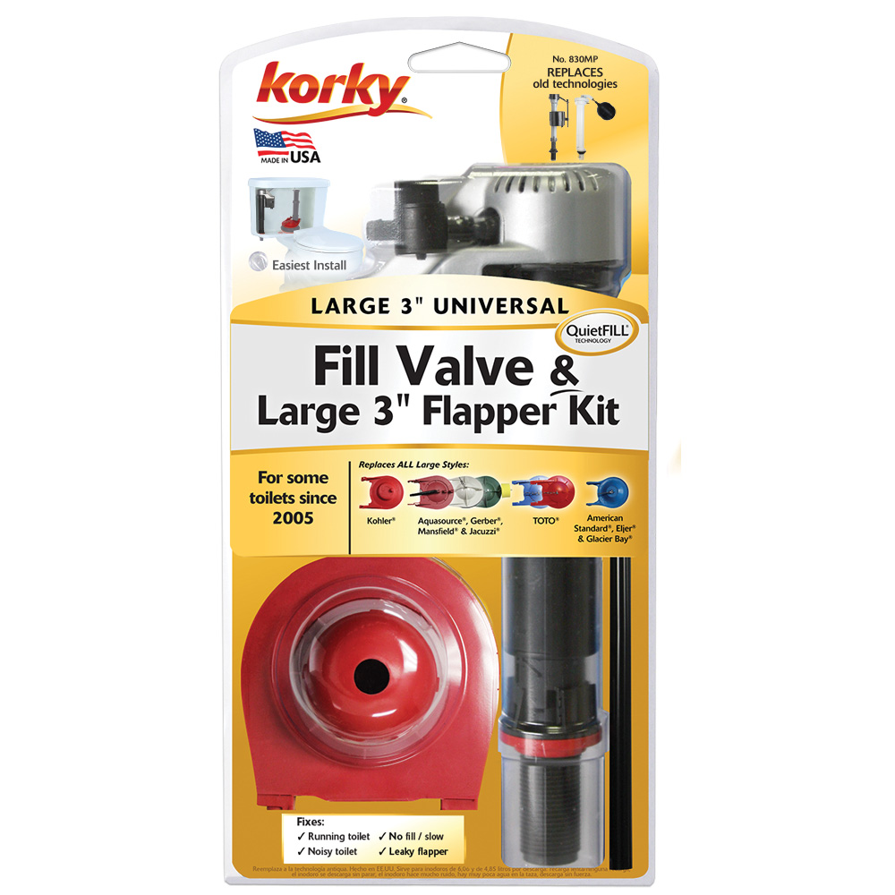 QuietFILL® Platinum Toilet Fill Valve & Large 3" Toilet Flapper Kit Korky